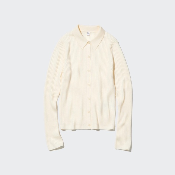 Uniqlo Sweaters - NWT Uniqlo Women Extra Fine Merino Ribbed Polo Cardigan in 01 Off White